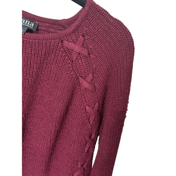 A.n.a Burgundy Knit Sweater L With Raglan Sleeves Crisscross Cable Details 1836 - Picture 2 of 7